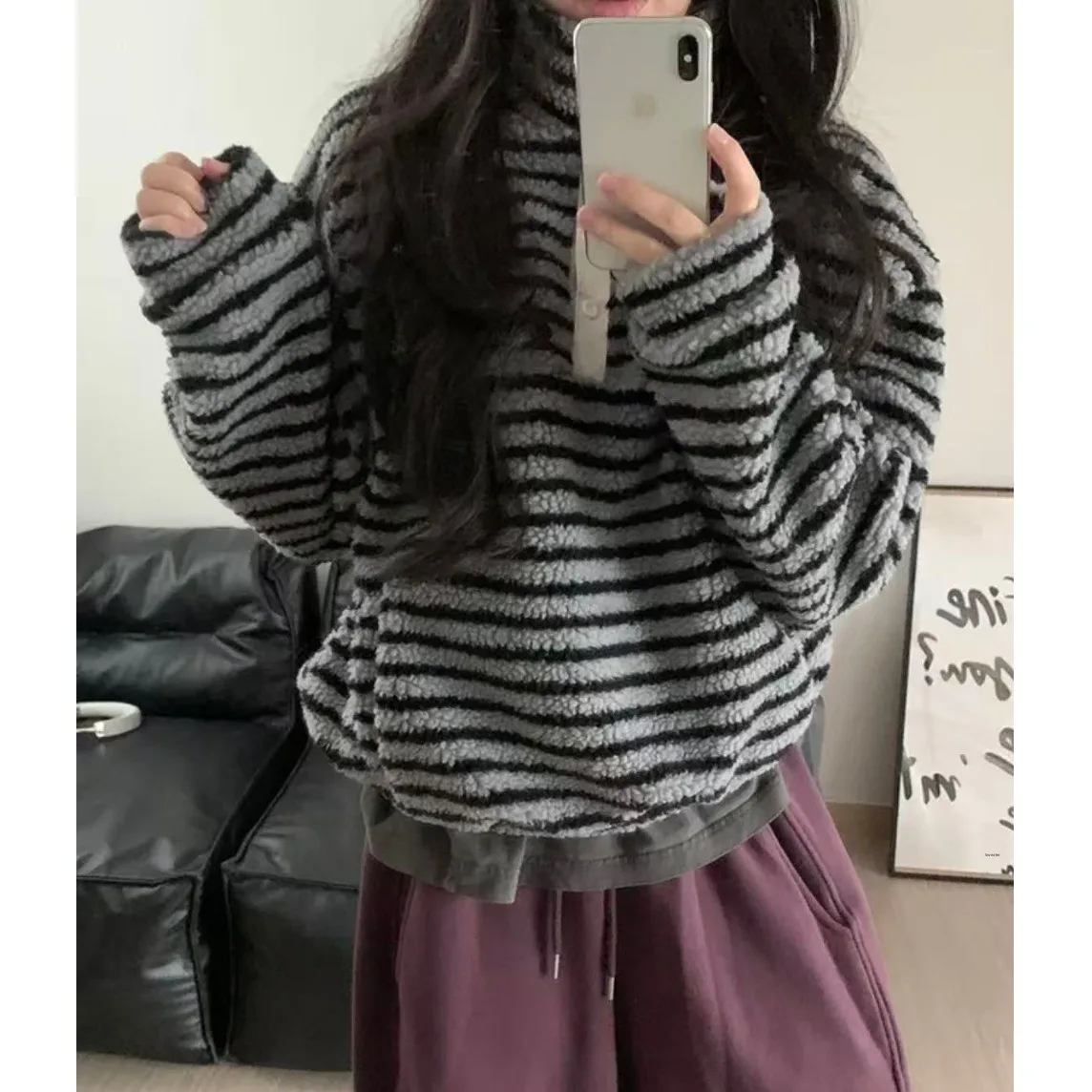 

Женская стильная толстовка с длинным рукавом, полосатая, из хлопка, модная, осенне-зимняя, новинка, свободный крой, для повседневной носки