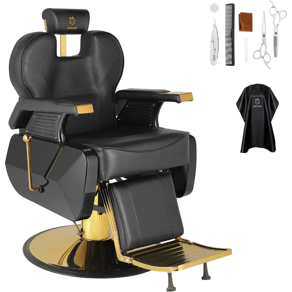 

Chair Salon Hydraulic 360° Swivel Gold PVC Leather Barber, 440lbs Weight Capacity