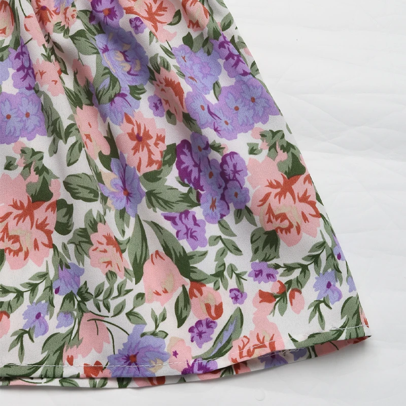 فستان كامي نسائي أزرق بطبعة زهور وربطة خصر متدرجة فستان متوسط الطول للعطلات الصيفية كاجوال للحفلات بوهو فاشن