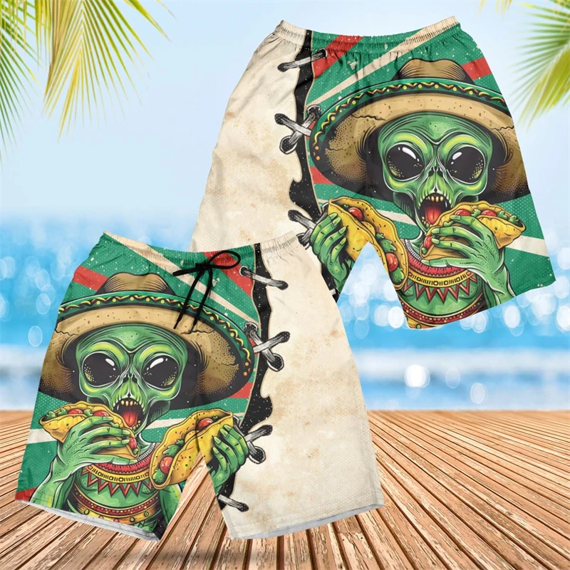 Mexico Cinco De Mayo 3D Printed Short Pants For Men Clothes Cartoon Aninmal  Chicken Roll Beach Shorts Funny MexicanTaco Trunks