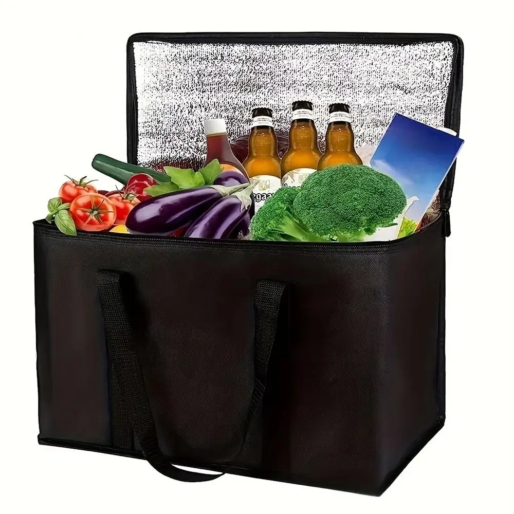 1Pcs New Large Capacity Insulated Bag Zipper 40L Tin Foil Food Bag Portable Refrigerated Bag Picnic Camping