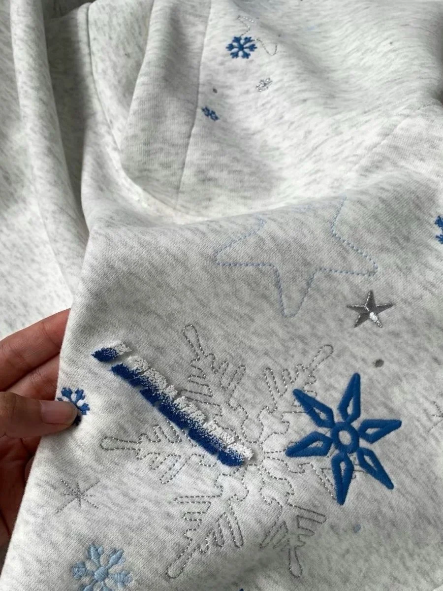 Moletom Retro Americano com Bordado de Floco de Neve para Mulheres, Casual de Inverno, Jaqueta Solta, Comprimento Ne Nine Sve