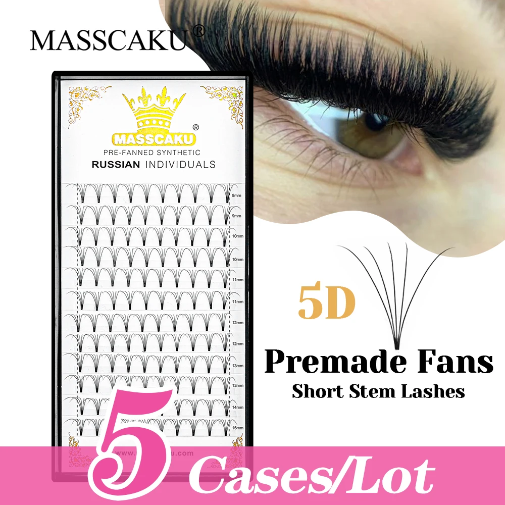 

5cases/lot Customized Private Logo Handmade Thin Root Short Stem Lashes Fast Grafting Premade Volume Fans Eyelash from MASSCAKU