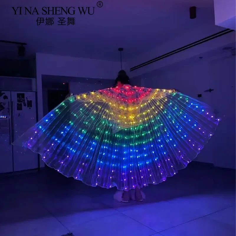 Adult LED Glowing Wings Colorful Dance Props for Belly Dance Performance Costumes Gold Wings Light-Up Cloaks for Stage Performan