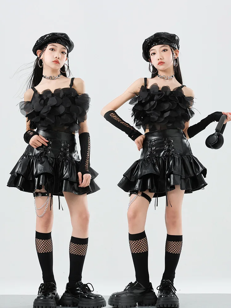 Street dance costumes performance costumes hip-hop children's clothing leather skirts Latin jazz girls' suit performances