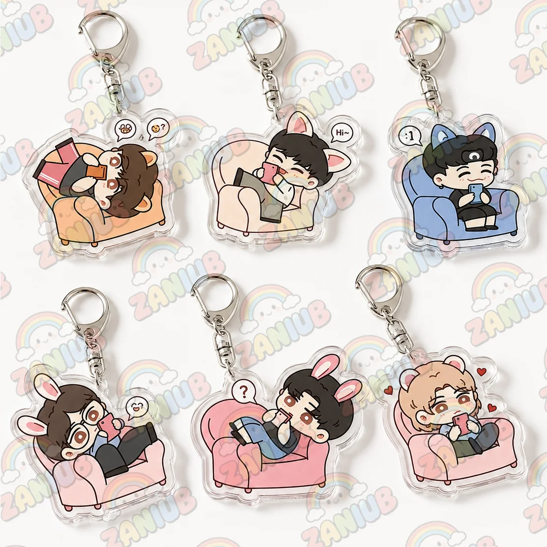 Lovely Cartoon Kpop Fashion Boys Band Chibis Keychains for Accessories Jewelry Key Ring Purse Phone Bag Charm Friends Fans Gifts