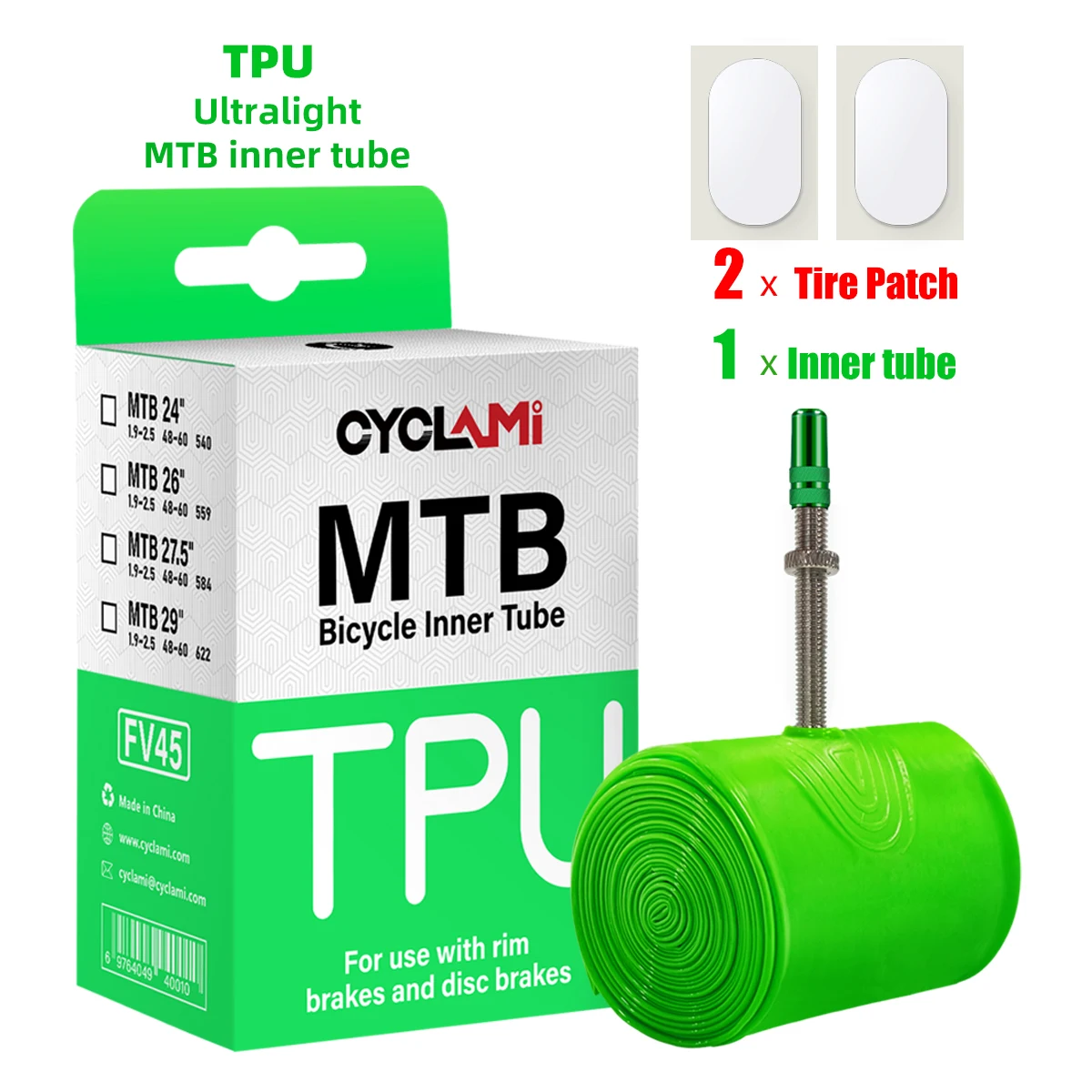 Ultralight Mountainbike Binnenband MTB 26 27.5 29 Inch Fiets TPU Band 45mm Metalen Franse Presta Ventiel Anti-oxidatie CYCLAMI