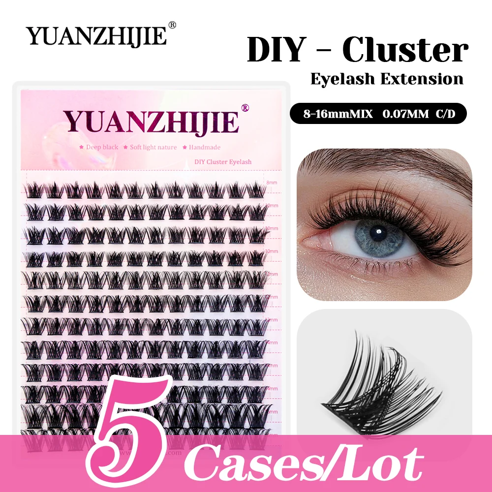 

5cases/lot YUANZHIJIE 8-16mm Mix Length Natural Looks DIY Segmented Lashes Long-lasting Russian Volume Eyelashes for Daily Wear