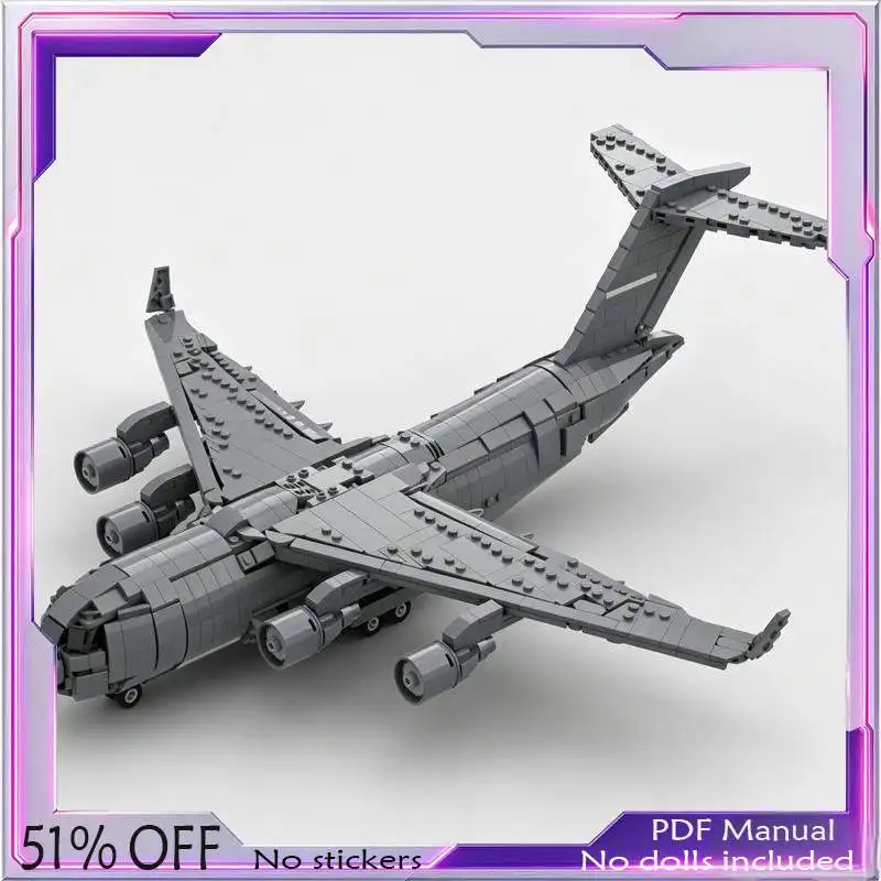 1303PCS Grey Four Engine Cargo Aircraft Building Blocks Custom MOC Model Transport Plane DIY Assembly Display Collection Gift