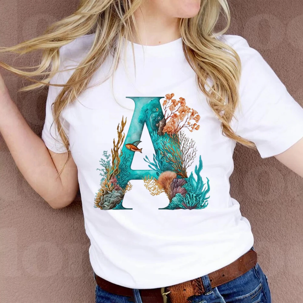 A B C D E English Alphabet Floral Print Pink T Shirt Women New Summer Female T-Shirt Harajuku Casual Tops Tshirts  y2k top