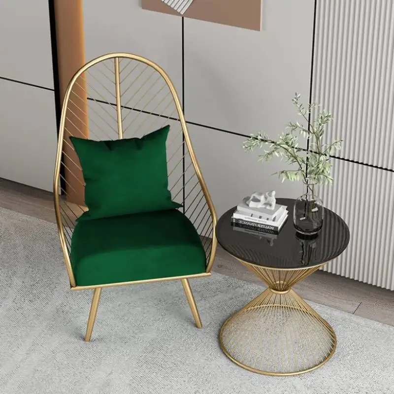 

Metal Nordic Chair Pillow Back Support Comfy Designer Chaise Chair Armchair Modern Single Balcony Fauteuils De Luxury Furniture