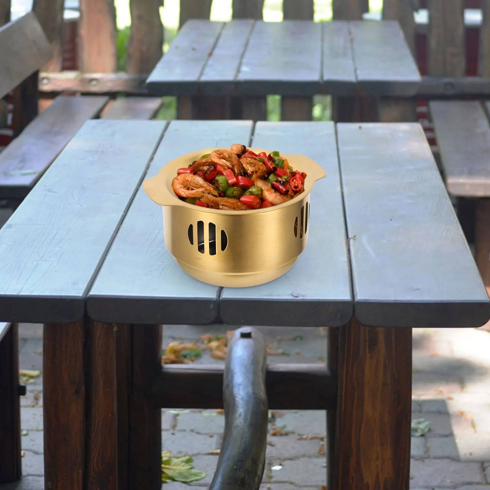 

Stainless Steel 14cm Golden Stockpot with Stove for Noodles Ramen Pasta Seafood Soup Porridge Lightweight Easy Clean Camping