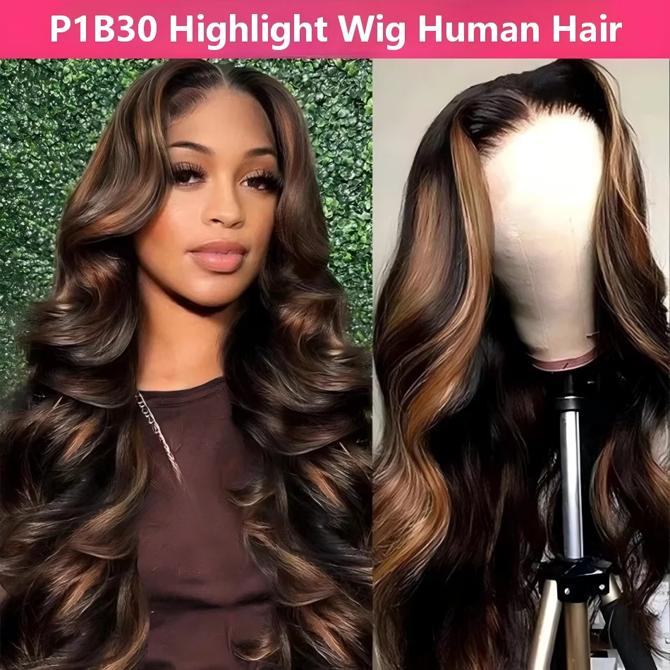 P1B30 Highlight Ombre Body Wave Human Hair Wigs 13X6 Hd Lace Frontal Wig 250 Density Brazilian 13X4 Lace Front Wigs Pre Plucked