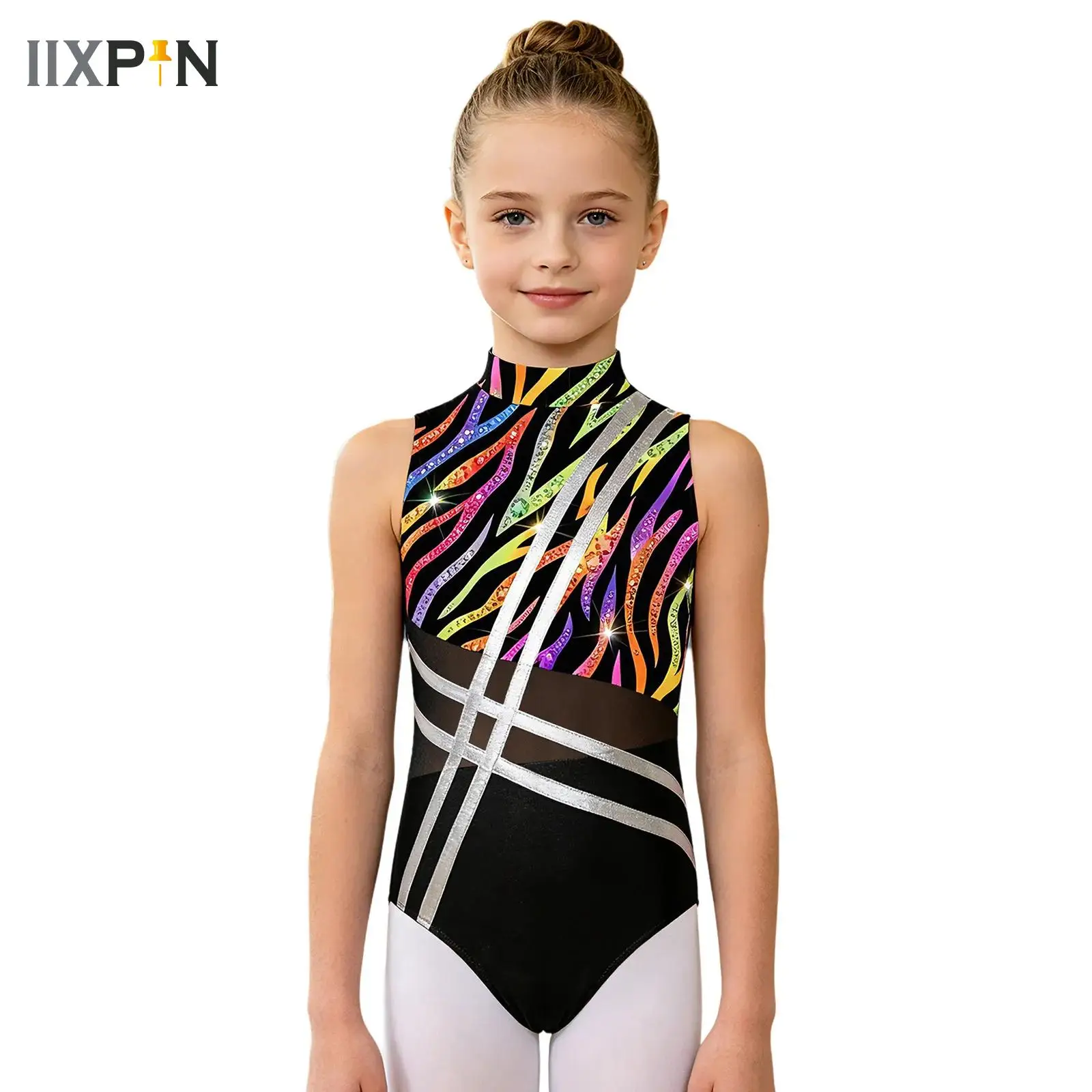 

Kids Girls Ballet Dance Leotard Acrobatics Gymnastics Performance Costume Sleeveless Rhinestones Figure Skating Bodysuit Jersey