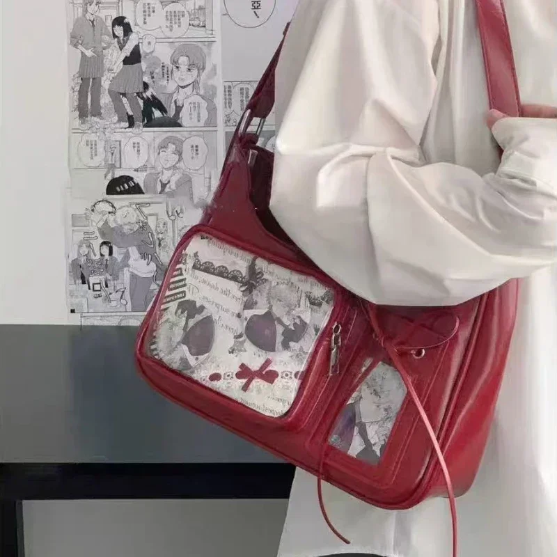 

Y2K Harajuku Women's Transparent Shoulder Bag Korean Ita School Crossbody Preppy Handbag Japanese Designer Female Purse 2025