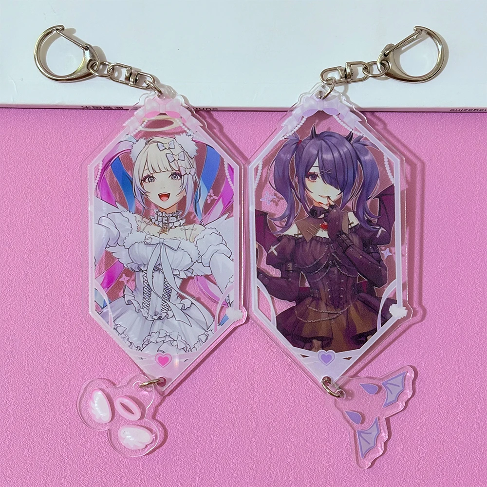 Game NEEDY GIRL OVERDOSE Rain Ame KAnge Cosplay Acrylic Keychain Cartoon Figure Heart Pendant Keyring Bag Accessories