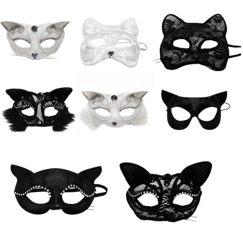 for Cat Lace Mask Cosplay Mask Half Face Sexy Face Mask Night Club Shows Dance Role Playing Prop Lace Mask Masquera