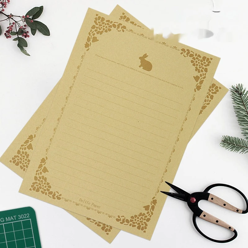 200 Pieces of Letter Paper Set, Vintage Style Letter Paper, Exquisite and Simple Design for Writing Letters, Practicing Calligraphy, Floral Border, Yellow Lined Paper, Essential Items for Students and Office Use