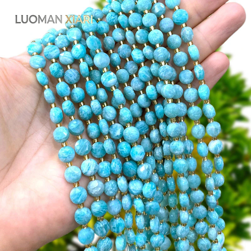 Großhandel 8mm Facettierte Rondell-Naturstein-Amazonit-Abstandsperlen für Schmuckherstellung, DIY-Armbänder, Anhänger, Zubehör 15'' – Detail 2