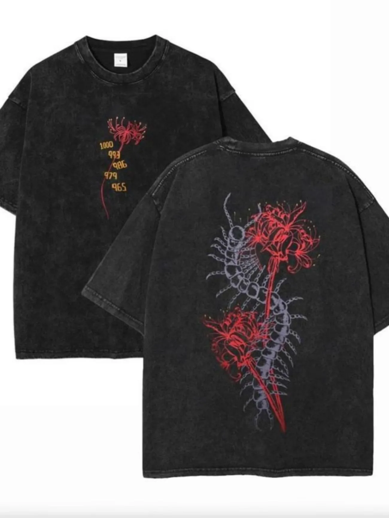 Men's Washed T Shirt Vintage Red Spider Lily Summer Women Tee Oversize Novelty Vintage Punk Hip Hop Gothic Hipster Y2K Harajuku