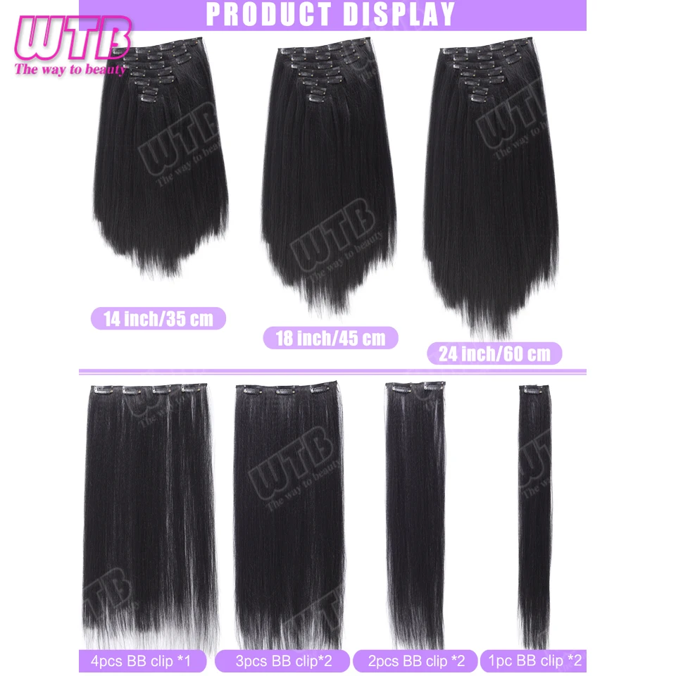 7-Piece Hair Extension Wig Set Synthetic Wig BB Clip Style Black Straight Hair Extension Wig Suitable for Women's Daily Wear