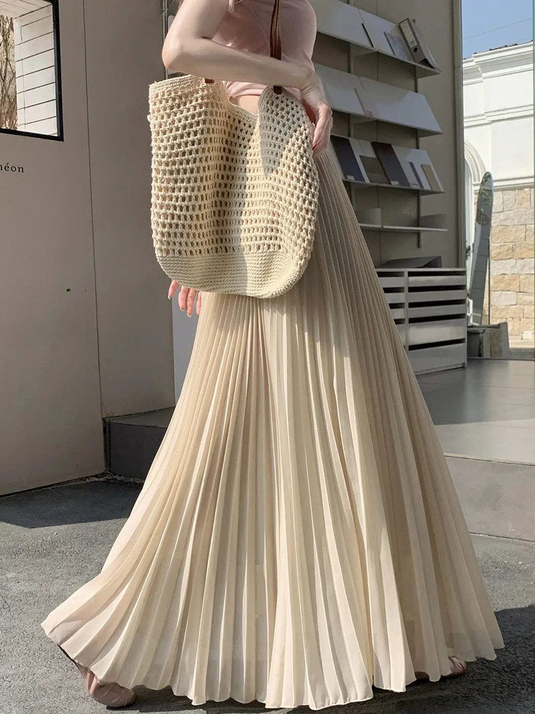 

Юбка А-силуэта с высокой талией, женская, весна 2026, новая модель, плиссированная, из шифона, длинная, фасона «зонтик», мягкая, удобная, для повседневной носки, в корейском стиле