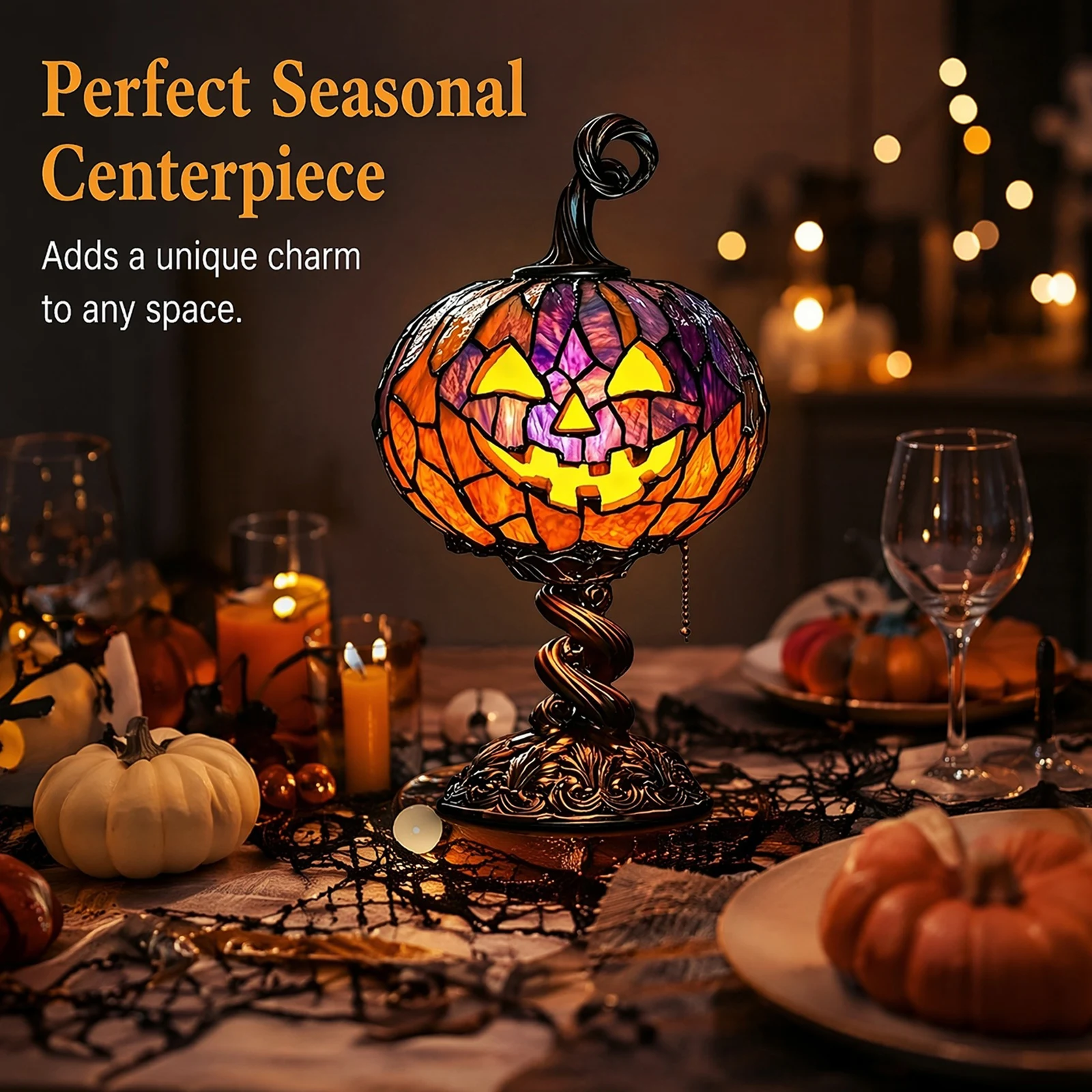 Gothic Witch Hat Pumpkin Lamp Resin Night Light Warm Enchanting Glow & Versatile Spooky Lamp USB Powered for Halloween Home Deco