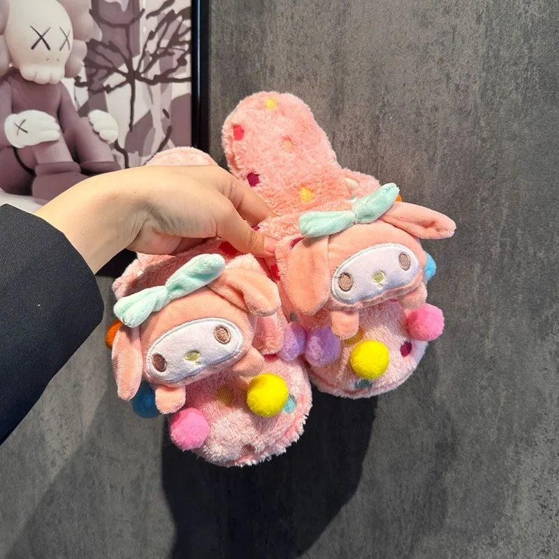 

Kawaii My Melody Kuromi Cinnamoroll Sanrio Student Cute Cartoon Plush Indoor Slipper Warm Non Slip Comfortable Slippers for Kids