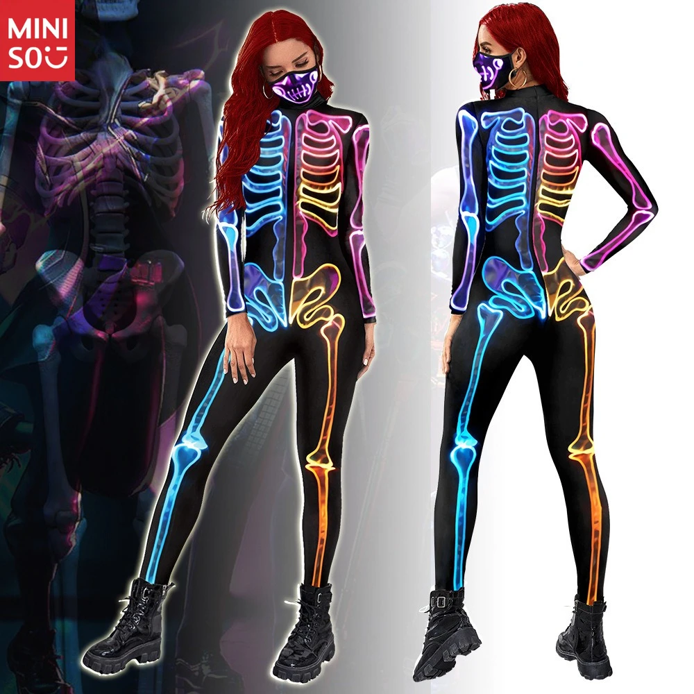 

Miniso Colorful Skeleton Print Costume 2025 | Halloween Stage Performance & Party Suit