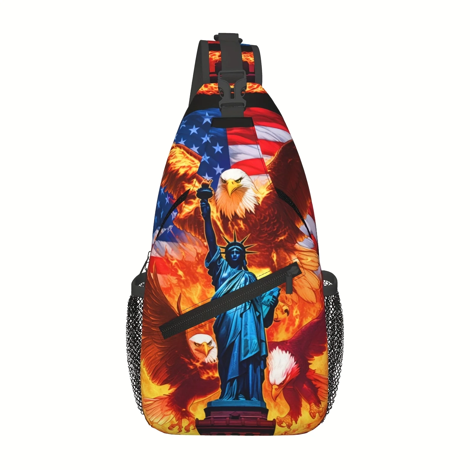 Sac bandoulière de poitrine pour la randonnée, symbolisant la liberté américaine, sac à bandoulière pliable grande capacité, tendance