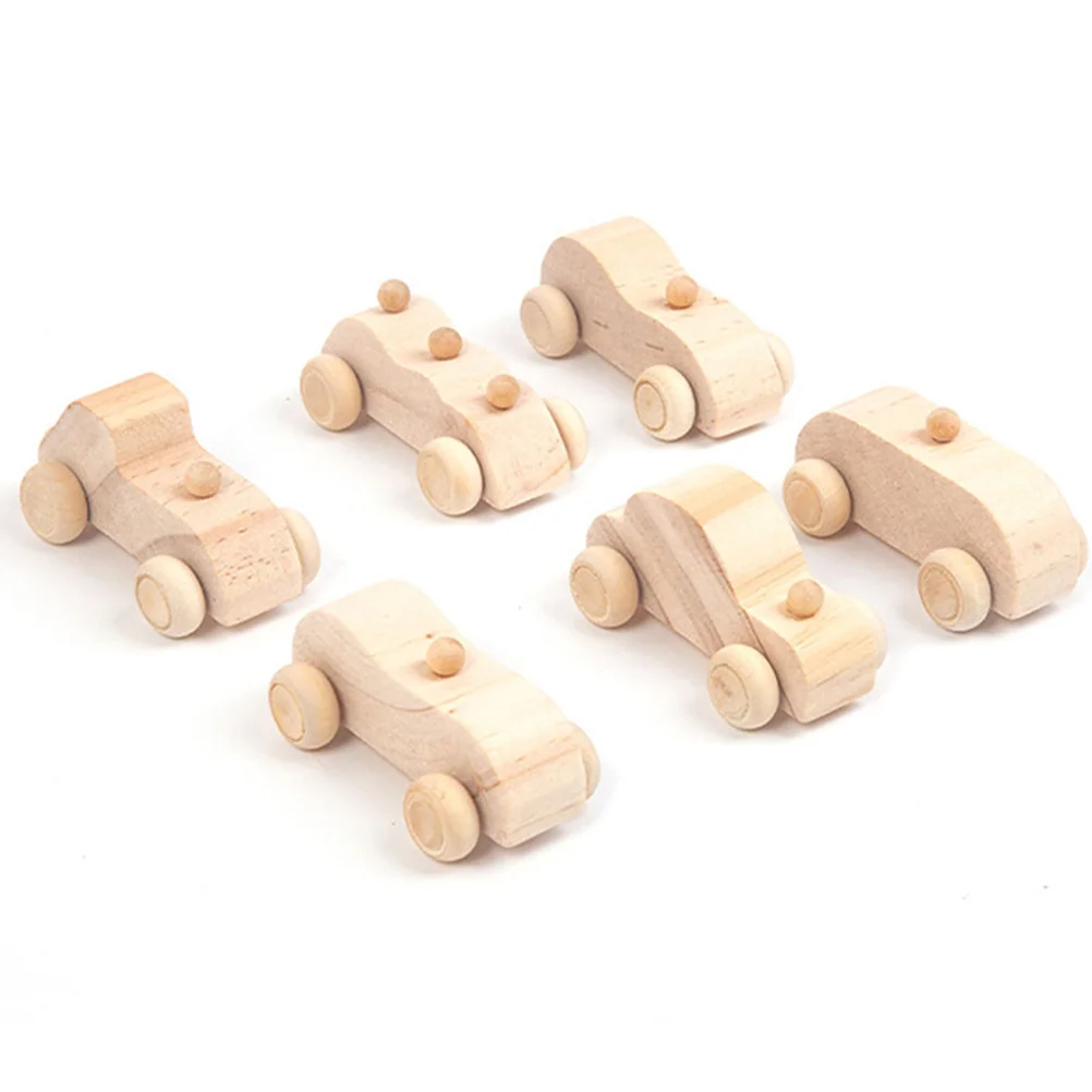 12 Pcs DIY Graffiti Car Wooden Unfinished Cars Toddler Toys Small Kids Crafts Painting Decor Child