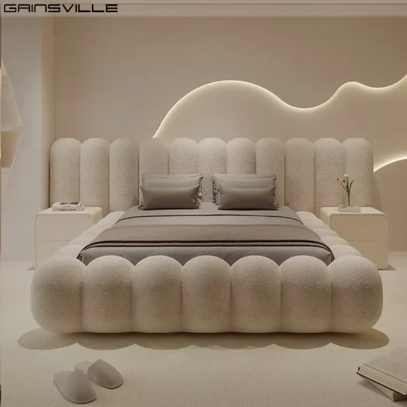 Gainsville Furniture Designer Bedroom Bed Upholstered Double Minimalist Fabric Bed Queen Size Bed Frame Modern