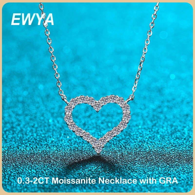 EWYA GRA Certified 0.3-2ct Moissanite Pendant Necklace for Women Party Fine Jewelry S925 Silver Diamond Neck Chain Necklaces