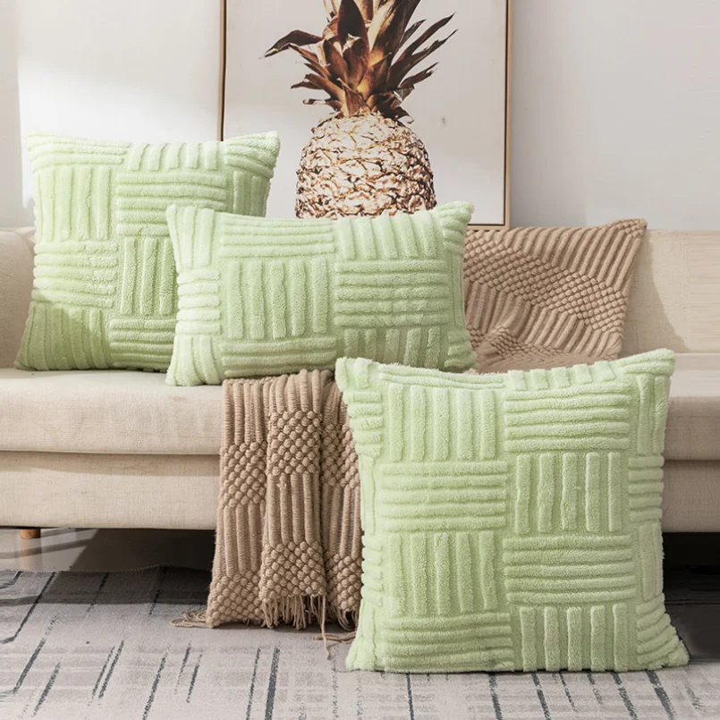 

3pc Boho Faux Fur Plush Throw Pillow Covers, Cream White, Luxury SoftFluffy Decorative Cushion Cover Pillowcase for Sofa, Couch