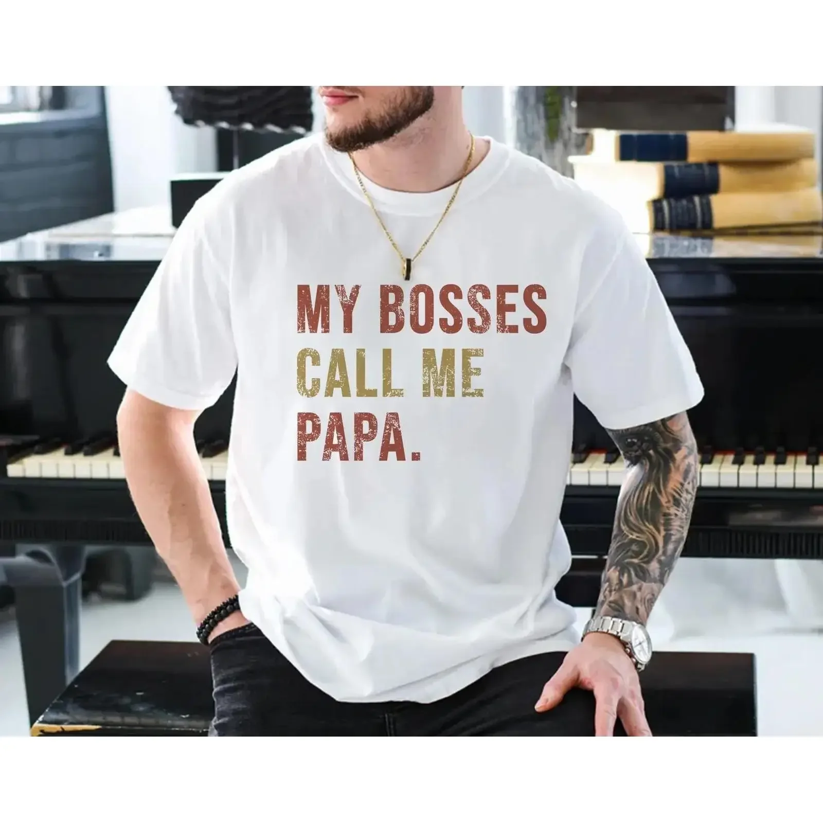 My Bosses Call Me Papa T Shirt Funny New Birthday Father's Day Dad Pregnancy Announcement vintage Washed Stylish Stretched