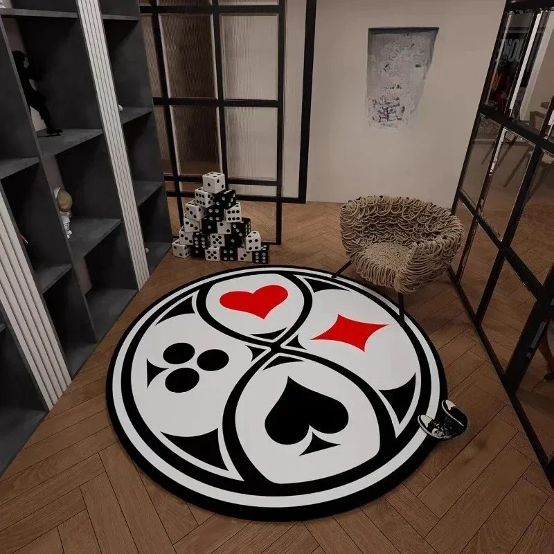 ALL IN Magic Poker Card Patterned Round Rugs, Non-slip Floor Mat for Living Room, Bedroom, Bathroom, Holiday Home Decoration