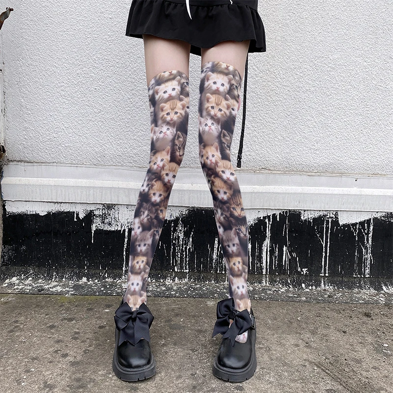 Kawaii cat printed thigh stockings ladies fashion sexy sweet stockings Halloween Cosplay high-quality over-the-knee stockings