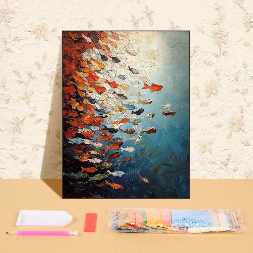 

Diamond Painting Full Round Drill Mosaic Wall Decorative Paintings Shoal Of Fish Rhinestone Picture For Bedroom Home Decor Gift