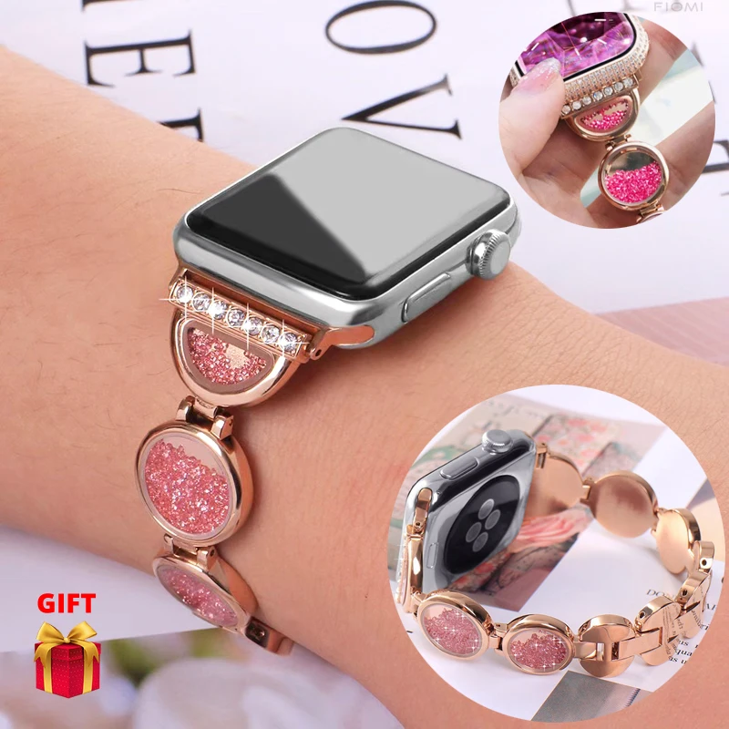 Luxury Women Metal Strap for Apple Watch, Stainless Steel Band, Series 8, 7, 6, SE, 5, 4, 3, iWatch 41mm, 42mm, 38mm, 40mm, 44mm