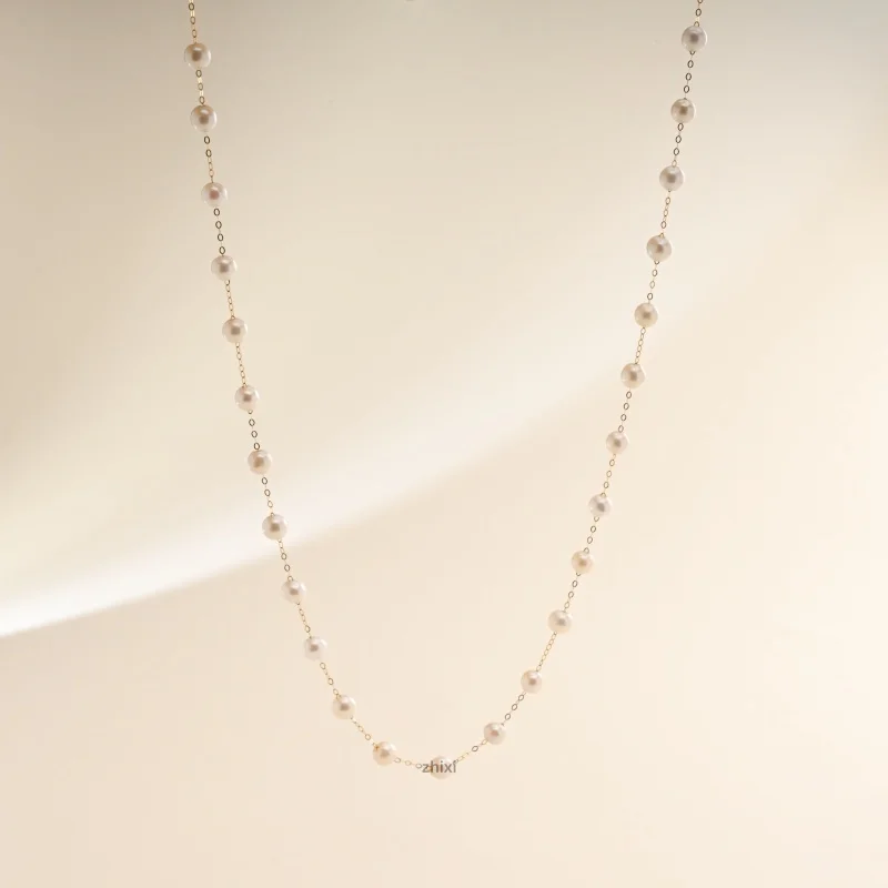 

Ожерелье из желтого золота 18 карат, ювелирные изделия, ожерелье из натурального пресноводного жемчуга, кулон au750, подарок на свадьбу для женщин, звезда X1031