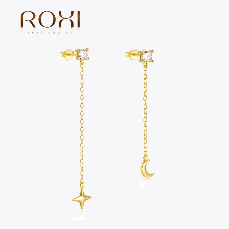Roxi 1 Paar lange Quaste 40mm Mond und Stern Charms Ohr stecker für Frauen Sterling Silber koreanische Piercing Ohrringe Schmuck