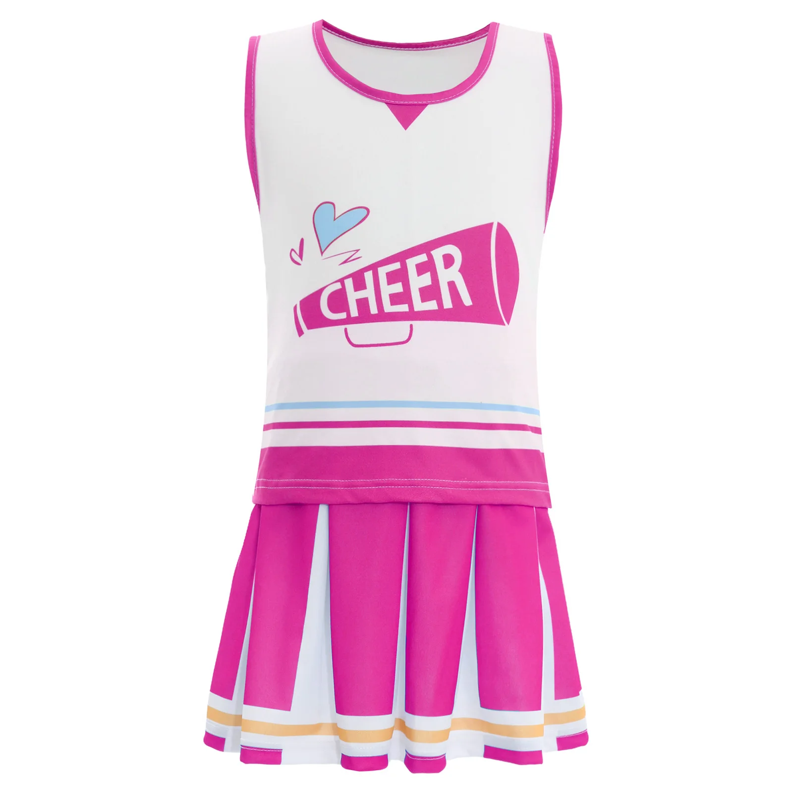 Children's Cheer Dance Outfits Kids Girls Cheer Leader Costume Outfit Contrast Color Sleeveless Top Skirts Cheerleading Uniform