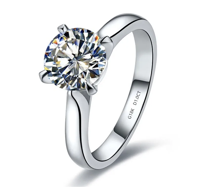 Solid 18K White Gold AU750 Ring 1CT Solitaire Moissanite Diamond Engagement Jewelry 18K White Gold G18K Fine Diamond Ring