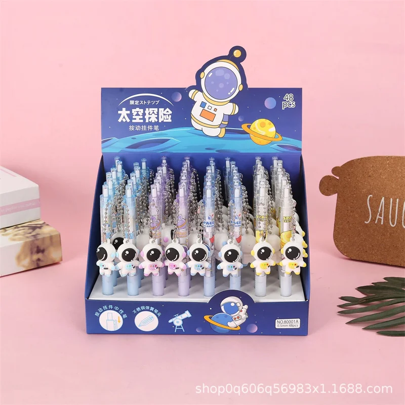 48pcs/lot Kawaii Astronaut Press Gel Pen Cute 0.5mm Black Ink Signature Pens Promotional Gift Office School Supplies