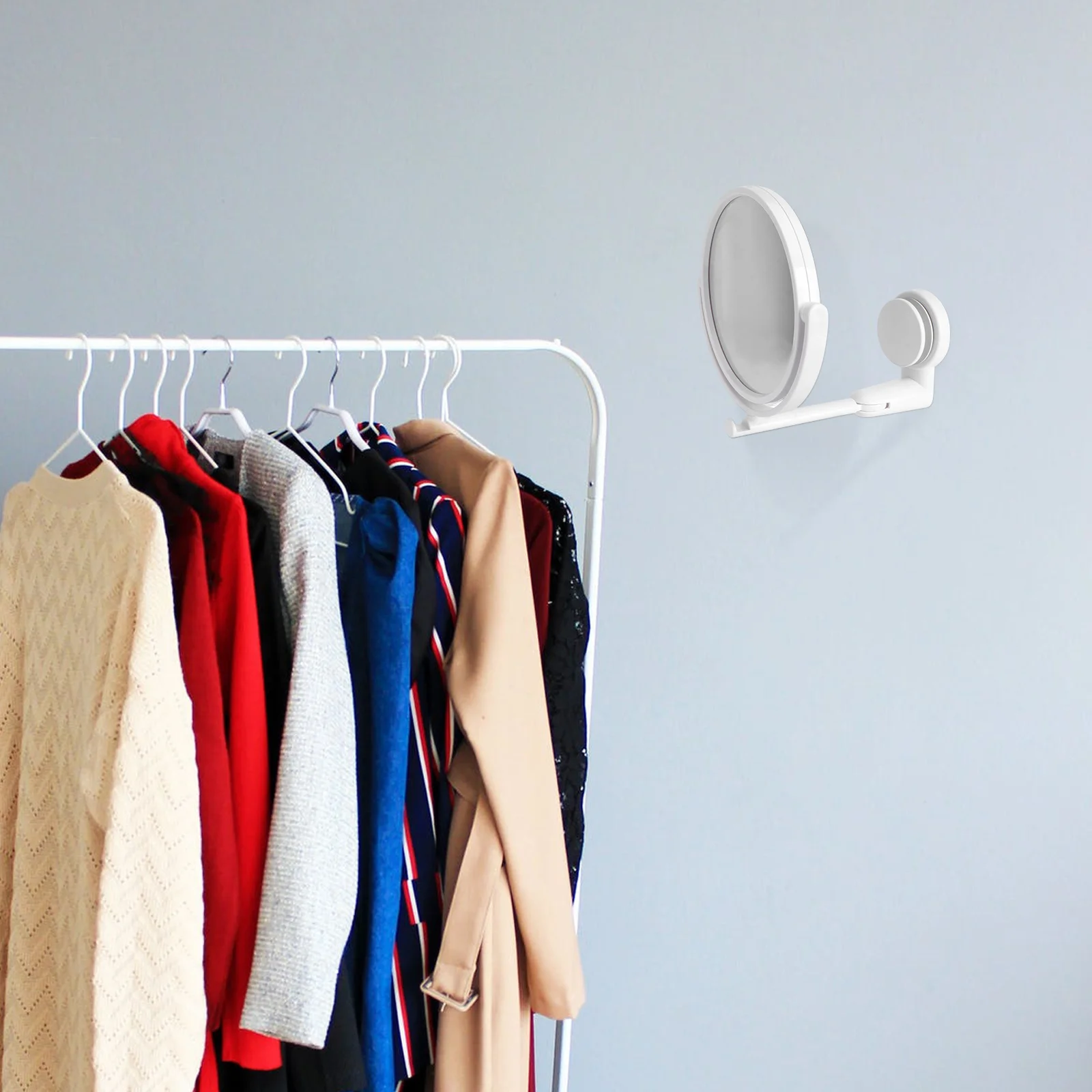 مرآة قابلة للطي مثبتة على الحائط، رأس دوار 360 درجة، قابلة للتقشير واللصق، سهلة التركيب، بدون ثقب للاستخدام المنزلي في الفندق #1