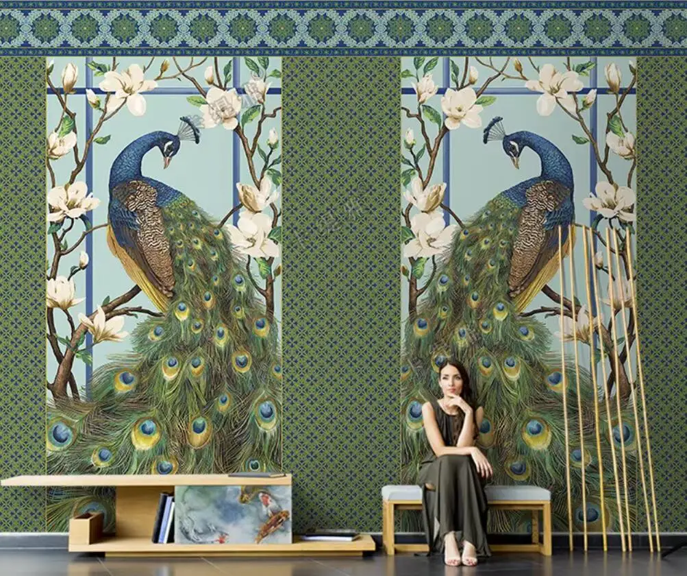 New Chinese Peacock Wallpaper TV Background Wall Bedroom Wallpaper Southeast Asian Customized Mural Painting