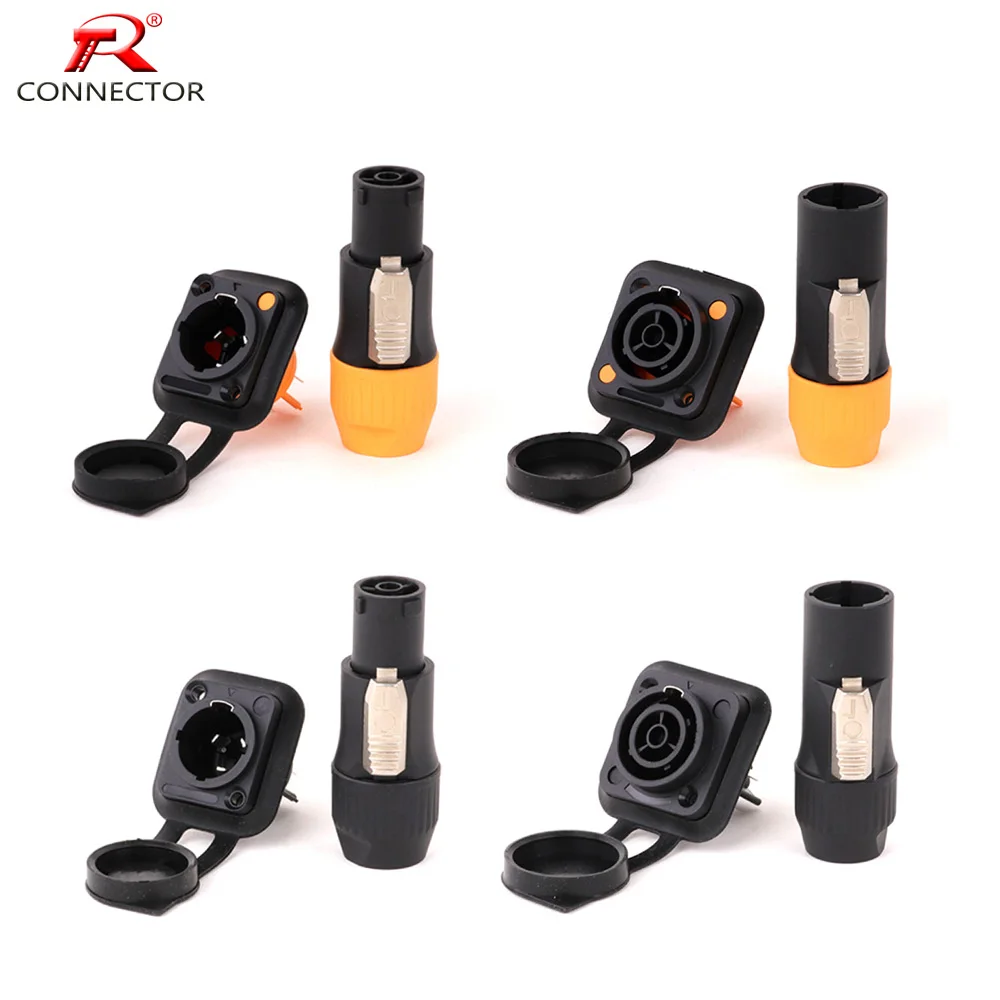 1set In/Out New Waterproof Locking Powercon True Connector + PowerCon Chassis Connectors Black/Orange Silver Push Lock