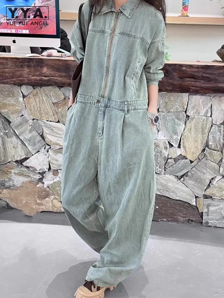 

Boyfriend Style Women Baggy Cross Pants One Piece Cargo Overalls Vintgae Loose Fit Jumpsuit On Piece Zipper Jeans Denim Pants