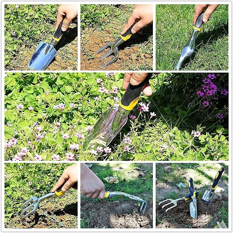 1set Gardening Flower Shovel Aluminum Non-slip Rubber Grip Gardening Hand Tool Rake Small Shovel Fork Root Taker Small Shovel