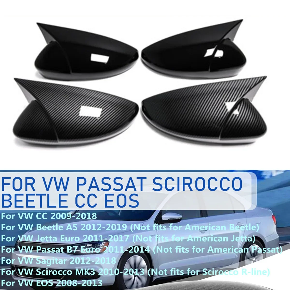 Schwarz/Carbon Seitenspiegel Abdeckkappen Add-on Für Volkswagen VW Passat B7 CC Scirocco MK3 Jetta MK6 EOS Rückspiegel Kappe Shell